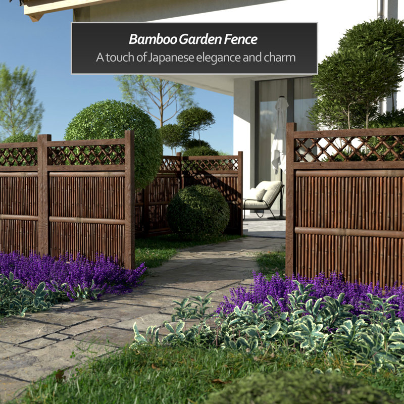 Japanese Zen Garden Fence Panel, 4' H x 3' W, Dark Bamboo