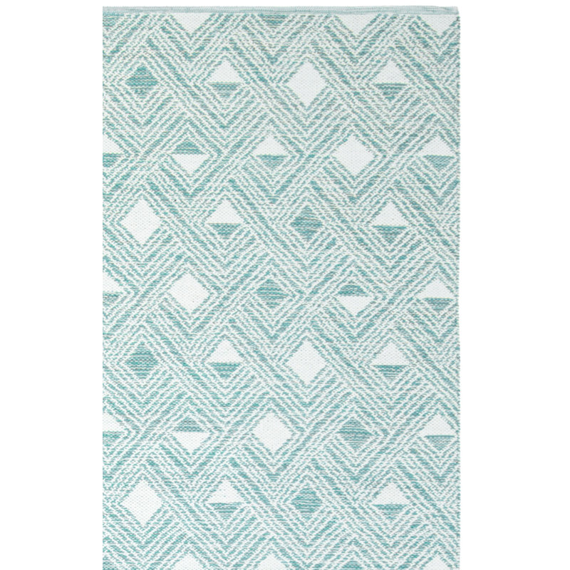 Tapis turquoise / ivoire en coton tissé à plat à la main Dominica, Rectangle 5 pi x 8 pi