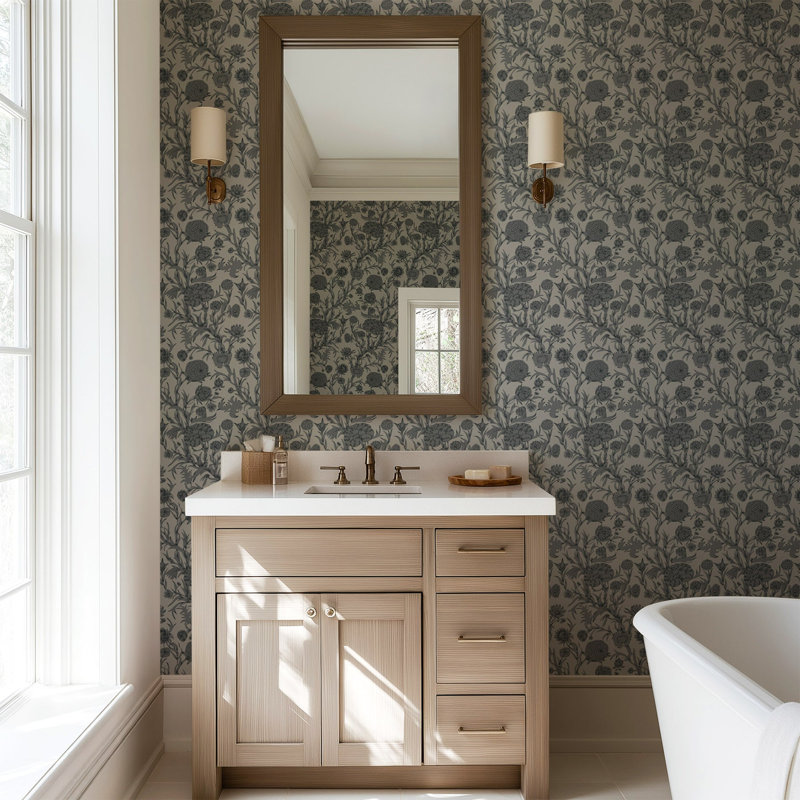 Blooming Thicket - Wallpaper, Ash, Peel & Stick