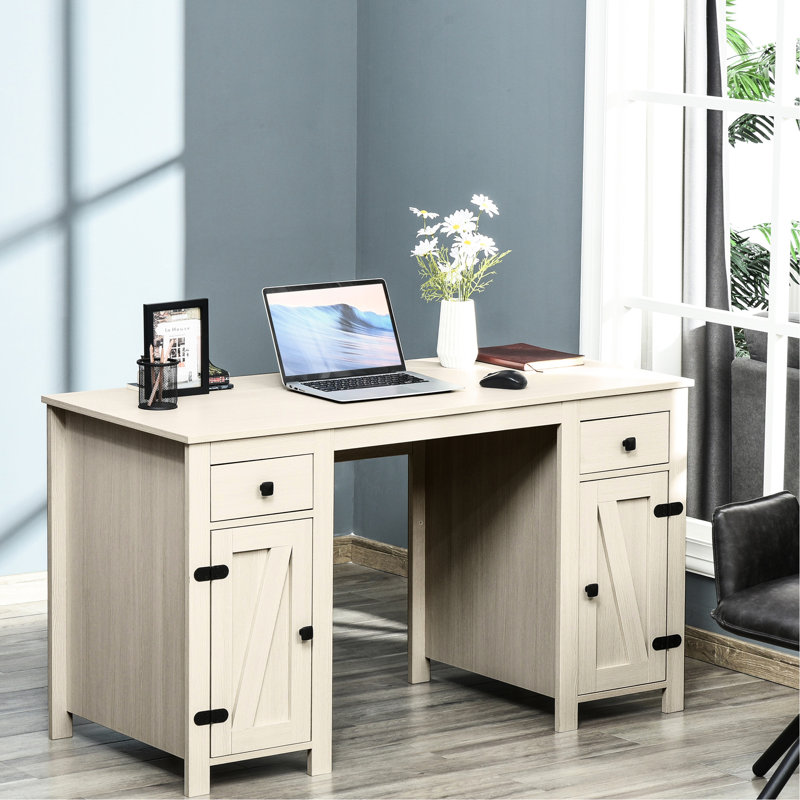 Bureau de rangement pour bureau personnel - blanc perle, 2 tiroirs, armoires, tablette réglable, design en flocon de neige