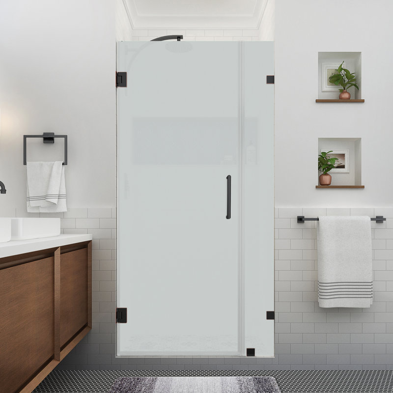 Nautis XL 36.25 - 37.25 in. W x 80 in. H Hinged Frameless Shower Door W/ Ultra-Bright Frosted Glass, Oil Rubbed Bronze