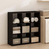 Simple Open Back Cube Storage Organizer, Standing Shelf, 9-Cube, Dark Oak