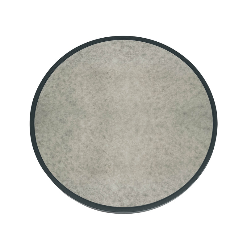Round Gray Mirrored Glass and Iron Coffee Table