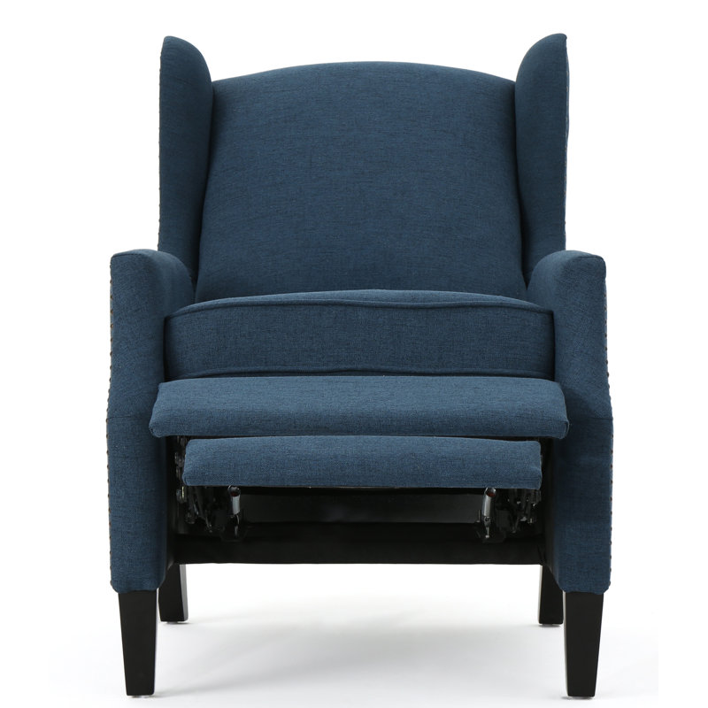 Fauteuil inclinable à poussoir avec dossier à oreilles, pieds fuselés en bois, fauteuil d'appoint de salon, Marine