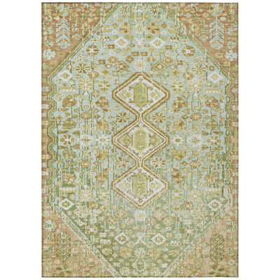Machine Washable Indoor/Outdoor Xhevrie Sage Rug