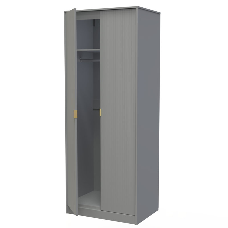 Fully Assembled 2 Door Wardrobe, 197cm H x 111cm W x 53cm D, Dusk Grey