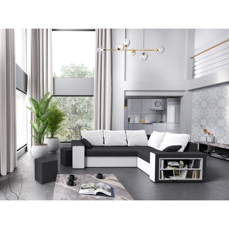 Azruddin 3 Seater Corner Sectional, Gray/White - Microfaza27/Microfaza31, Right -sided
