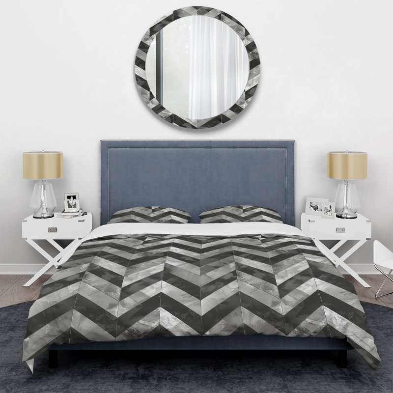 Ensemble de housse de couette à chevrons gris et argent Rhyth III - Glam, Housse de couette très grand + 2 taies décorativ
