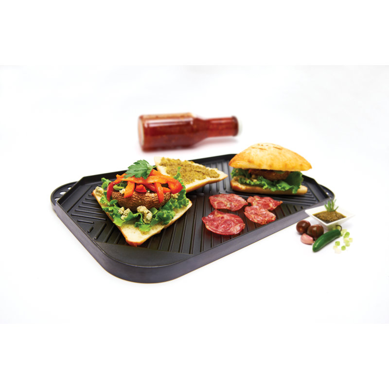 Black Aluminum Non-Stick Barbecue Griddle, 10.75" x 19"
