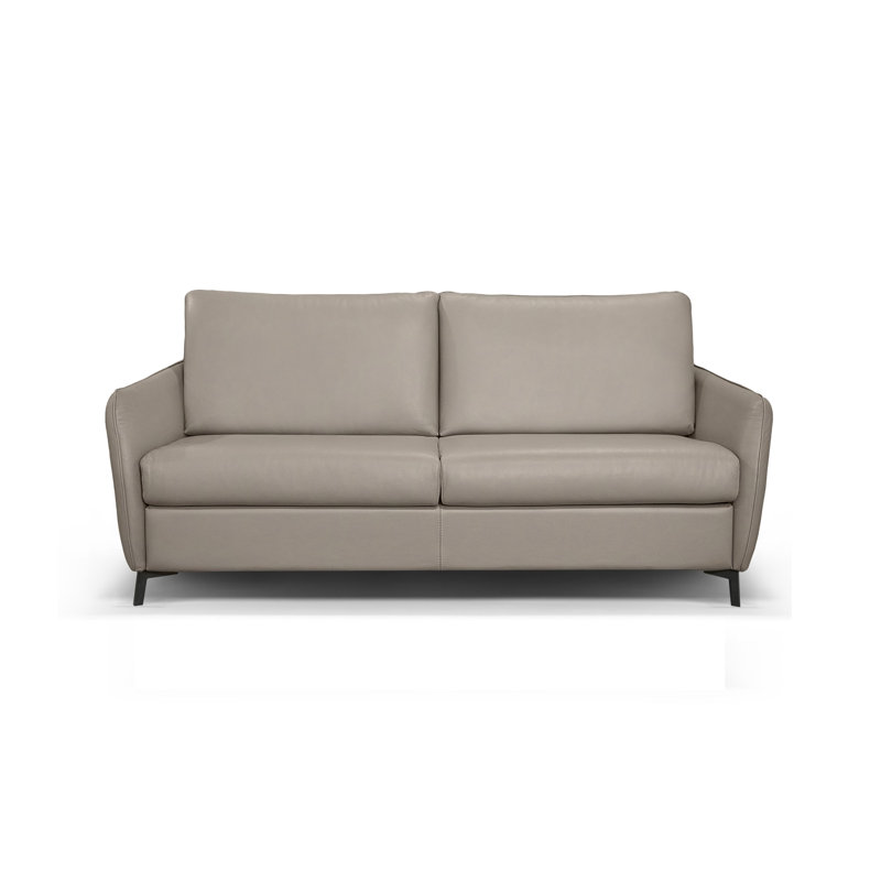 72.9" Genuine Leather Round Arm Sofa Bed, Rope Genuine Leather