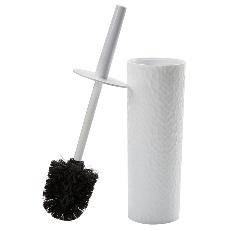 White Hammered Texture Toilet Brush and Holder Set with Replacement Brushes