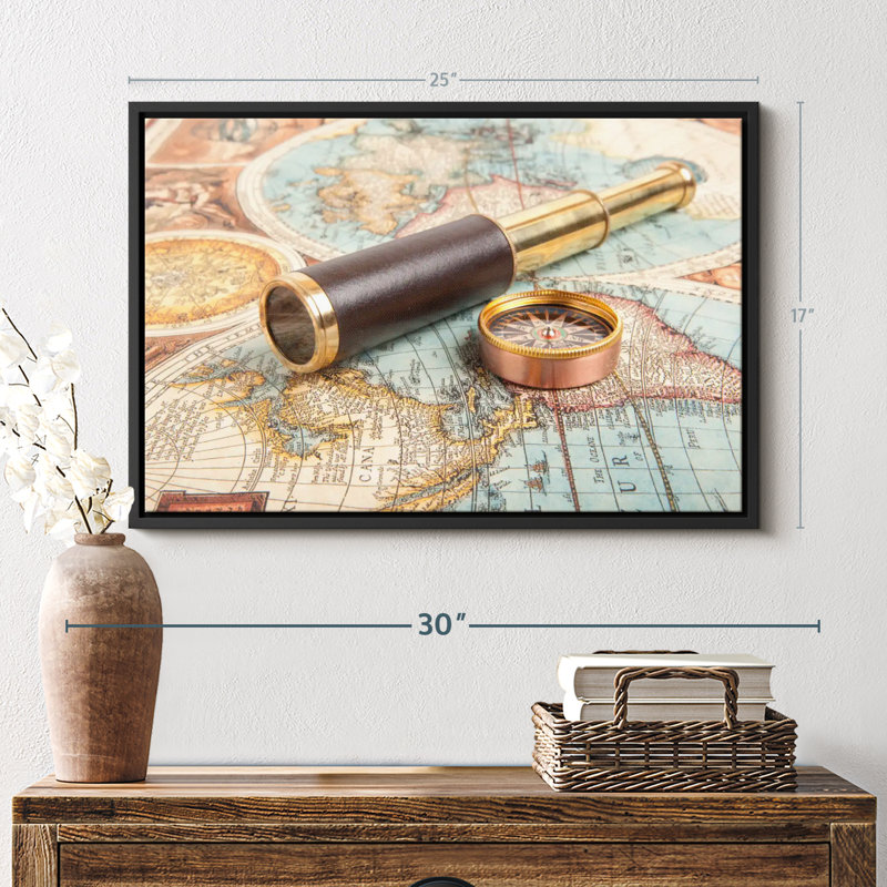 " Spyglass And Compass Canvas Print ", 17" H x 25" W