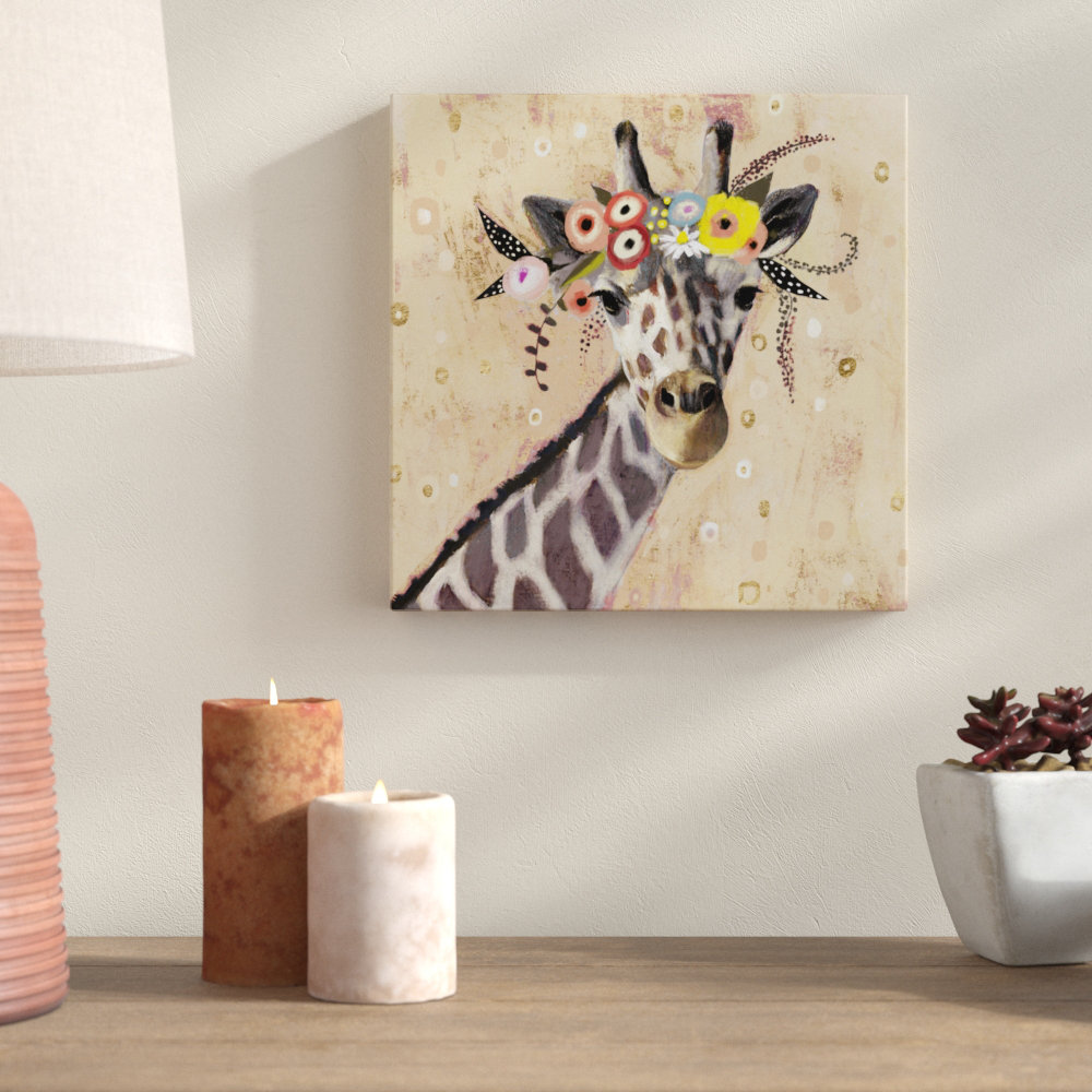 'Klimt Giraffe II' Painting on Canvas Indigo Safari