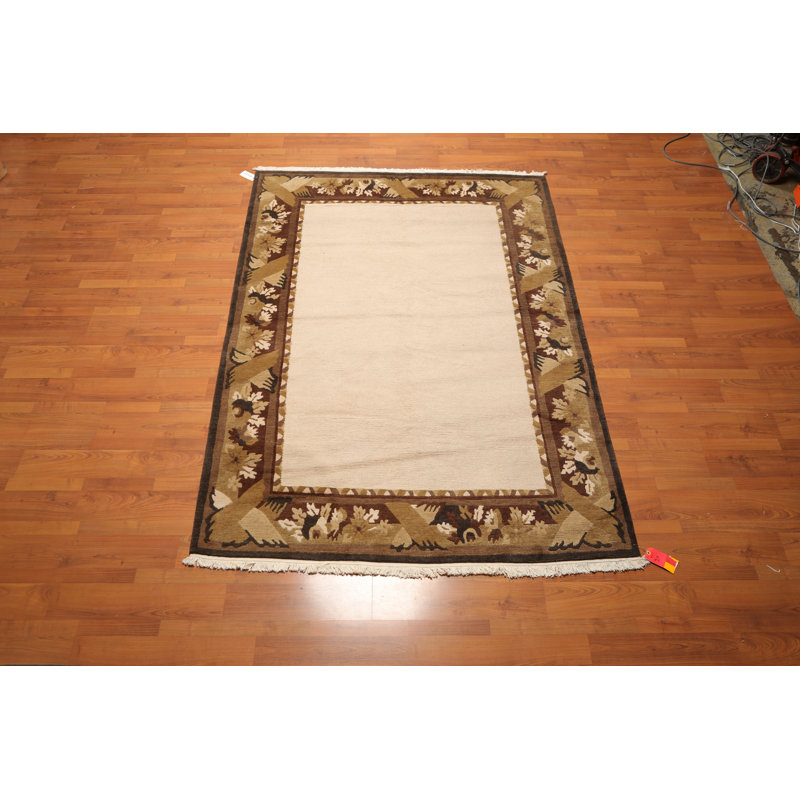 Tapis intérieur en laine 5 pi 9 po x 8 pi 1 po one-of-kind à la main noué la chocolat/olive/beige Aliz