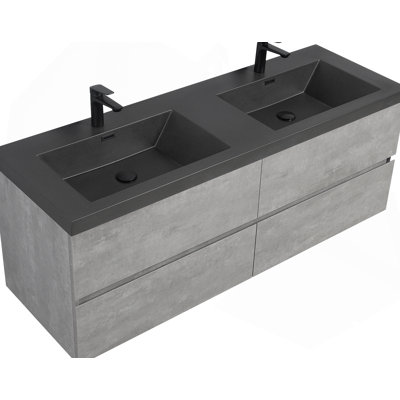Meuble-lavabo flottant avec lavabo, armoire de rangement murale, lavabos doubles, tiroirs à fermeture en douceur, idéal pour les salles de bain modernes