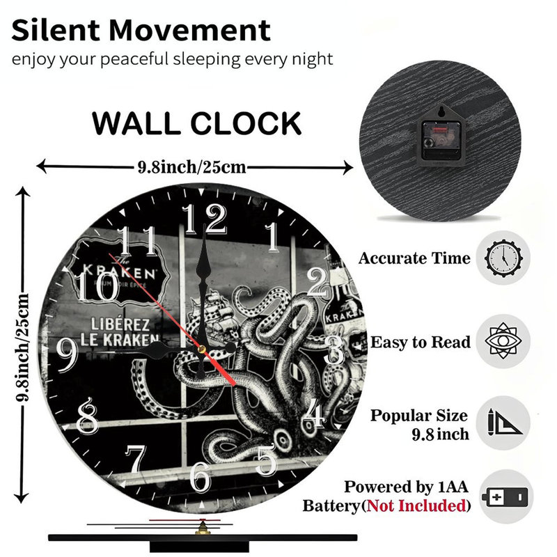 Horloge murale en bois 10 po, mouvement silencieux, à piles (piles AA non incluses), décor artistique, parfait pour les décorations
