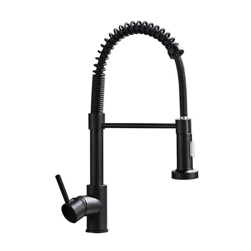 Topcraft Single-Handle Single-Hole Pull-Down Kitchen Faucet, Matte Black