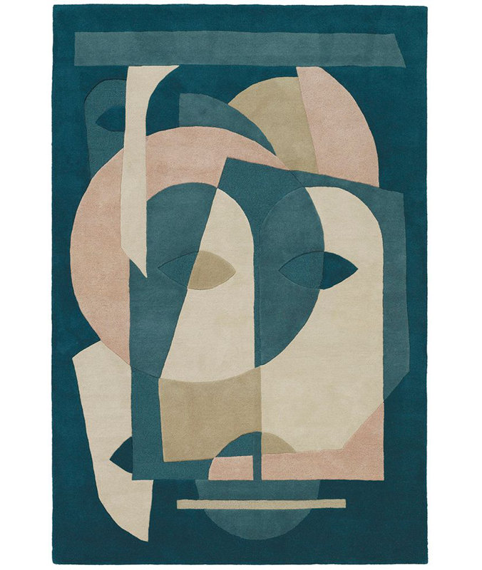 Aduma Wool Abstract Area Rug in Blue/Beige, Rectangle 6'7" x 9'10"