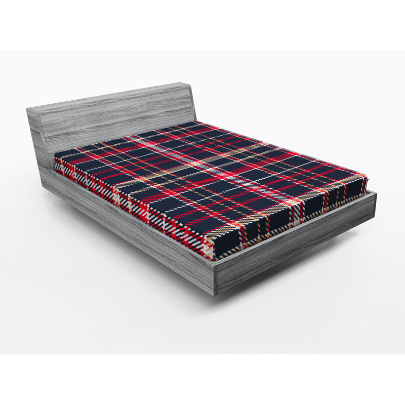 Microfiber Plaid Fitted Sheet, Queen Fitted Sheet, Navy/Red Plaid 3
