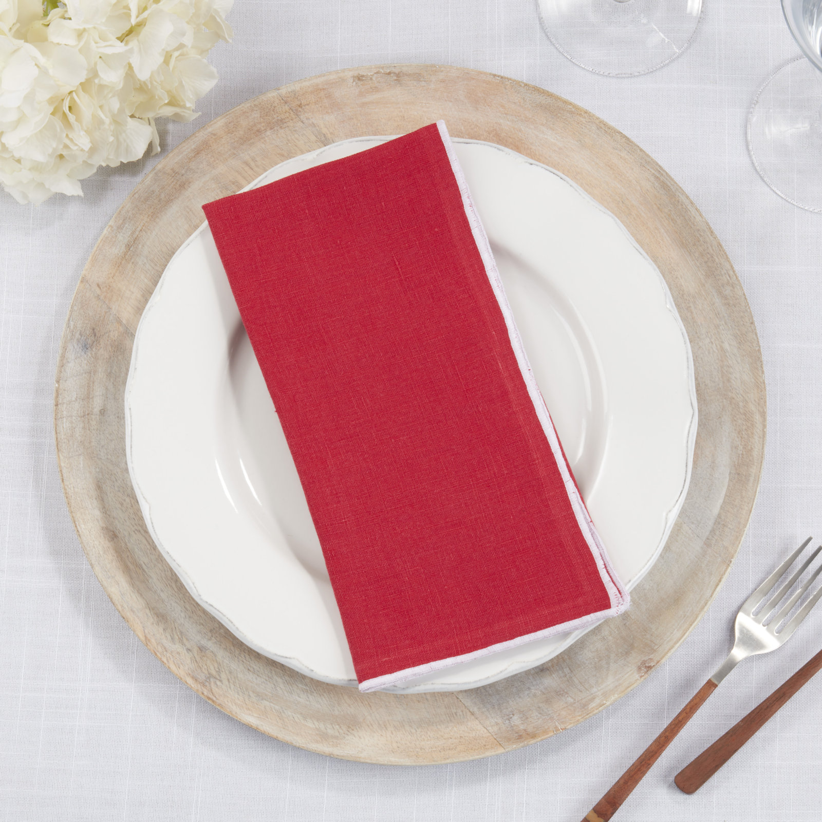 Dartmouth Reversible Linen Napkin, Red/White