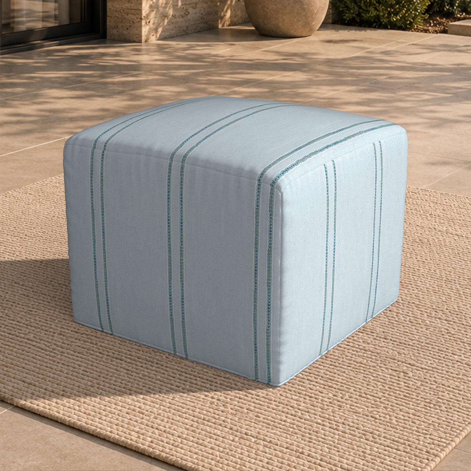 Eliana 18" Sunbrella® Patio Ottoman, 18"H x 22"W x 22"D, Sunbrella Wayward Sky
