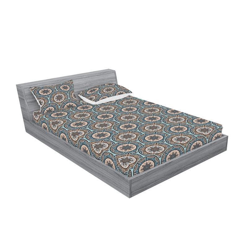 Microfiber Sheet Set, Cal.King Sheet Set with 2 Pillowcases, Cocoa Eggshell Cadet Blue