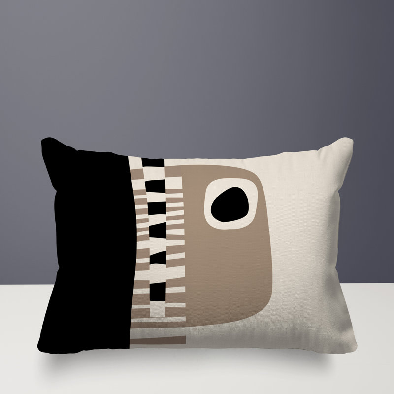 Oreiller rectangulaire réversible intérieur / extérieur Rikka, Beige / noir / blanc cassé, H 14 po x l 20 po