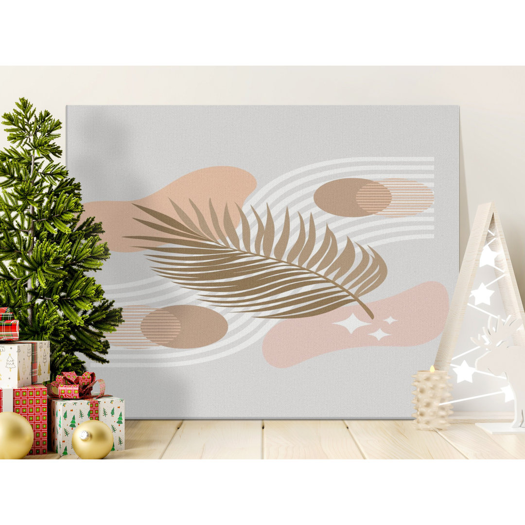 Boho Palm Leaf Canvas Wall Art, Abstract Geometric Print, Gallery Wrapped, Ready to Hang, Modern Decor, Archival Inks Canvas Prints
