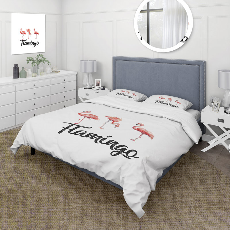 Trois flamants roses - Ensemble de housse de couette Farmhouse - Microfibre de polyester