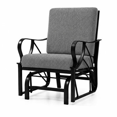 Fauteuil oscillant de patio avec coussin amovible, fauteuil oscillant d'extérieur en métal robuste, mobilier de véranda ergonomique pour le jardin et la cour, gris foncé