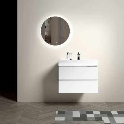 30" White Bathroom Cabinet - Modern, Abundant Storage, Silent Drawers, Wall Mounted Vanity Modern Design, Storage Option, No Handle