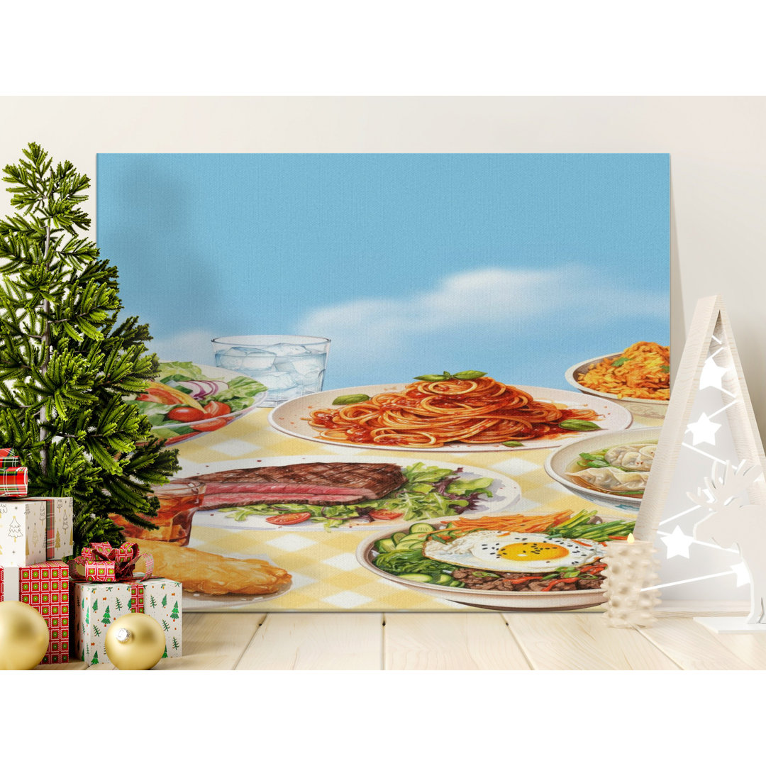 Vibrant Global Cuisine Canvas Print, Diverse Food Wall Art for Kitchen Dining Room Decor, Foodie Gift, Restaurant Art