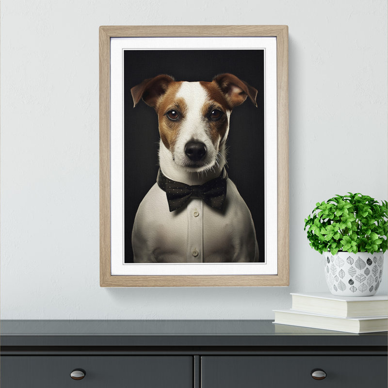 Jack Russell Minimalism No.2 - Single Picture Frame Print on Wood, Oak Framed, 34cm H x 25cm W x 2cm D
