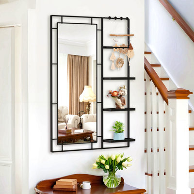 Miroir de meuble-lavabo moderne 30 po x 44 po avec tablette multifonctionnelle, grand miroir de salle de bain, miroir de décoration à cadre noir, convient pour la salle de bain, le salon, la chambre à coucher