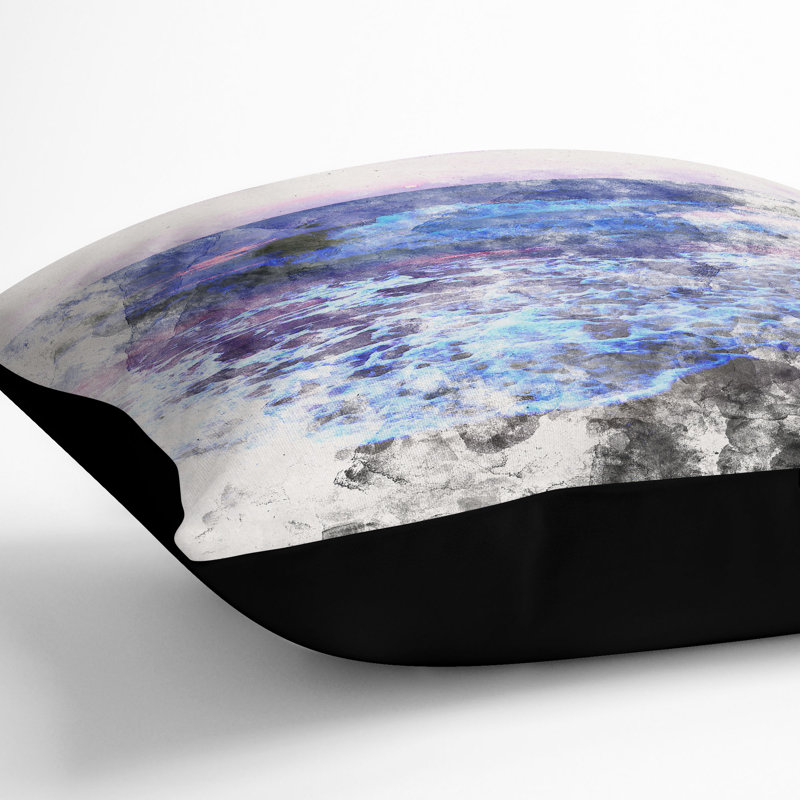 Pretty Beach Sunset Cushion with Filling, 55cm H x 55cm W x 20cm D, Black
