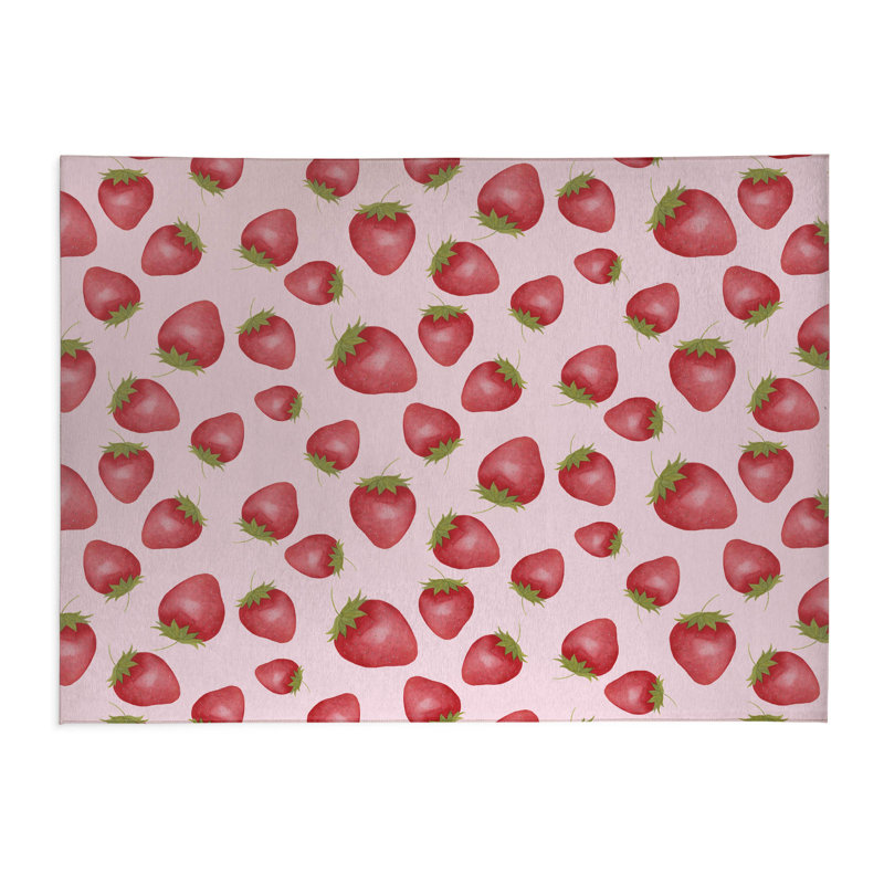 Summer Strawberries Lightweight Non-Slip Kitchen Mat, Rectangle 5' x 7', Pink