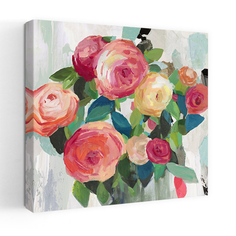 «Love in Bloom», art floral abstrait et audacieux, H 18 po x l 18 po