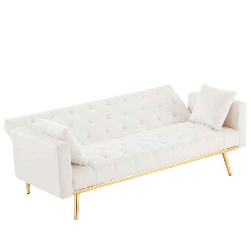 Twin 73.2'' Wide Tufted Back Convertible Sofa, White Velvet