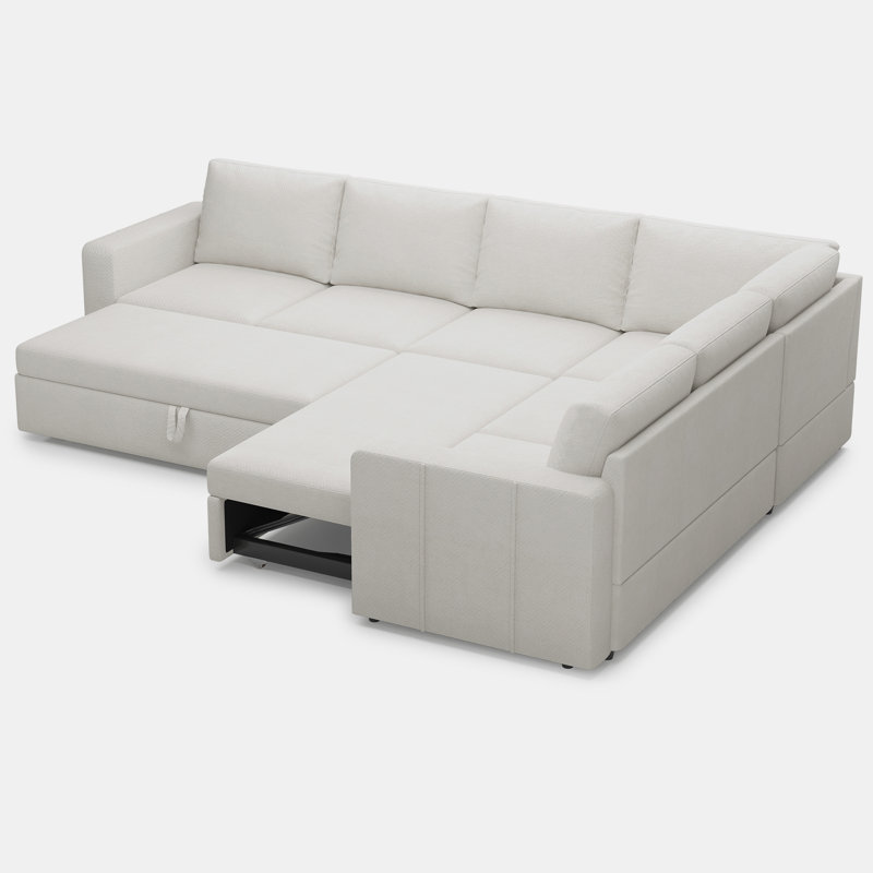 Grand canapé-lit modulaire Seybert, Chenille - beige