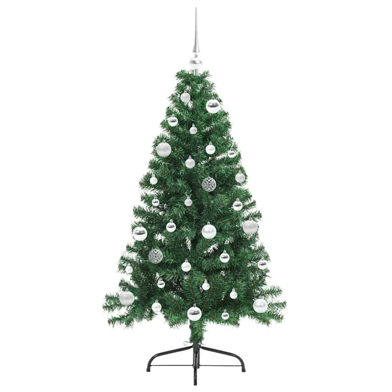  Artificial Pre-lit Christmas Tree PVC, Green/Silver, 4.92' H