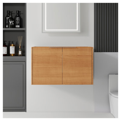 Meuble-lavabo suspendu de 76 cm (30 po) en chêne, construction en contreplaqué avec portes à fermeture douce et rangement intérieur (lavabo non inclus)