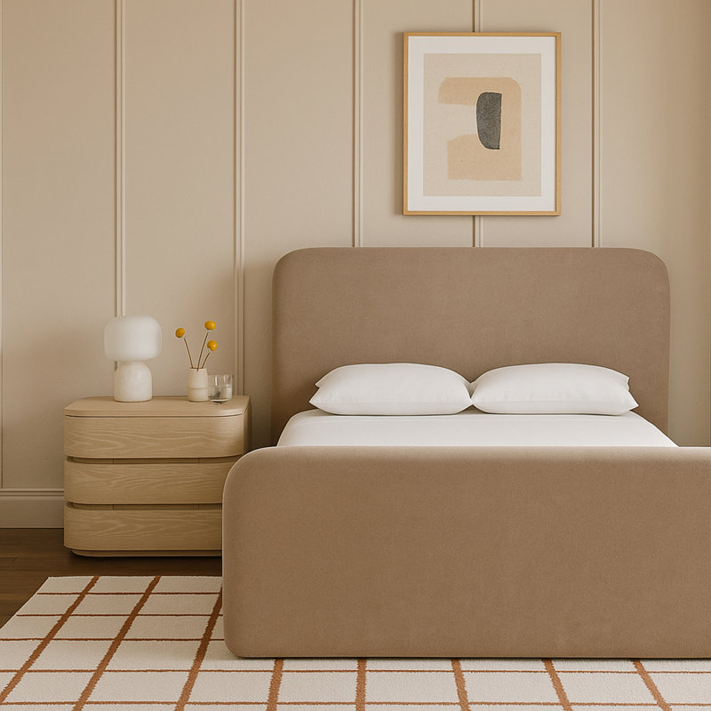 Fira Daliah Chenille Fabric Upholstered Bed, Taupe Chenille Fabric, King