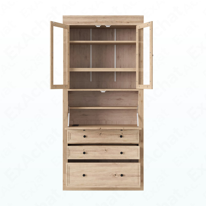 78In Tall Multifunctional Kitchen Pantry - Freestanding Storage Cabinet With Power Outlet For Dining/Living Room, Natural