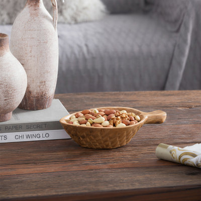 Bol en bois naturel avec poignée, bol décoratif avec poignée en bois pour présentation de fruits, de collations ou de table