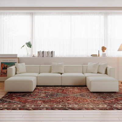 Zola Modular Sectional Sofa Set, U-Shape, Vegan Leather Cream