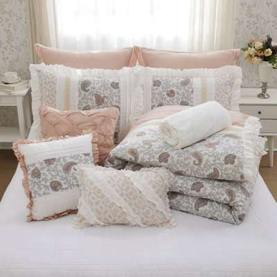 Ensemble d'édredon en coton Elegant Blush - très grand californien, 9 pièces