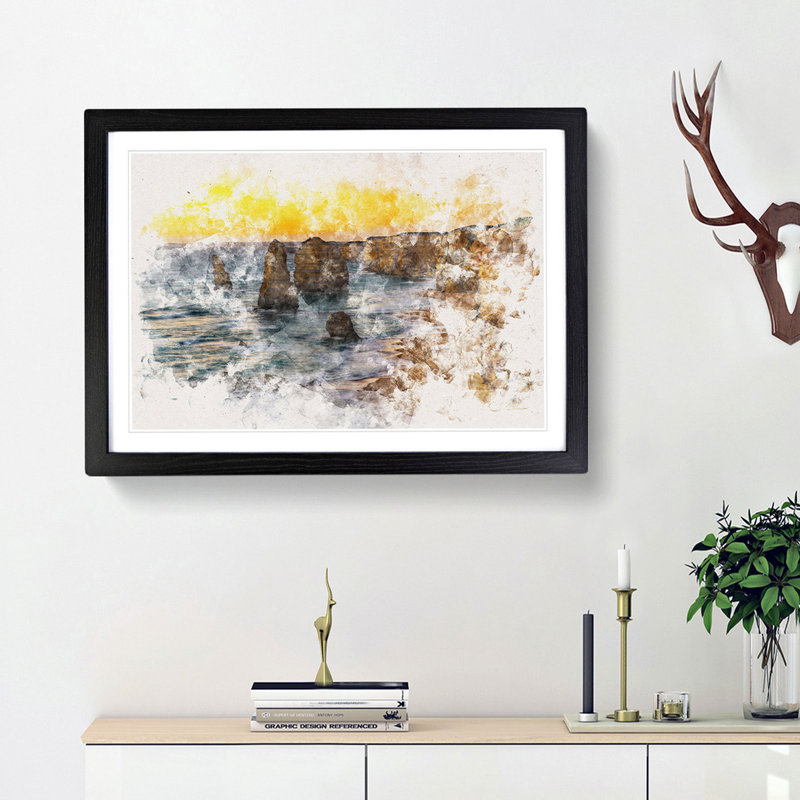 Sunset over the Twelve Apostles - Picture Frame Graphic Art Print, 45cm H x 63cm W x 2cm D, Black Framed