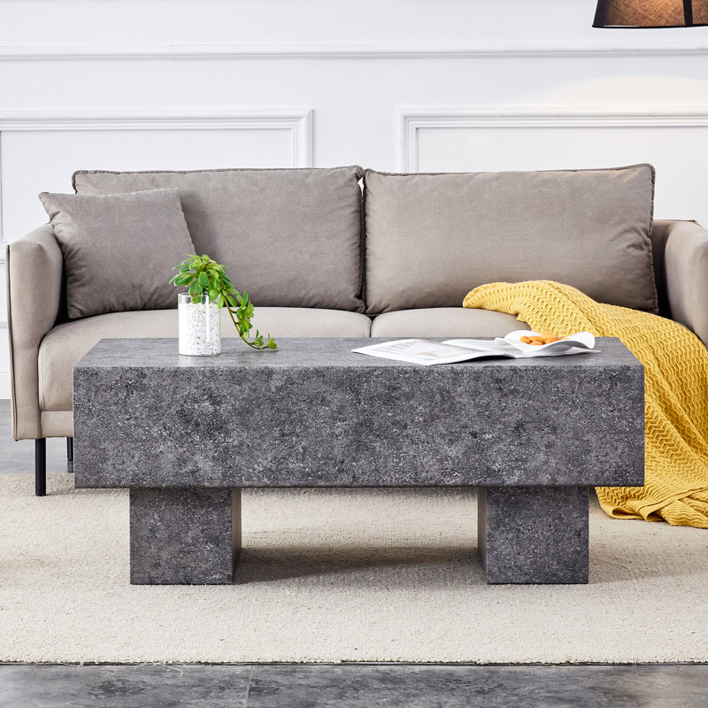 Table basse moderne moderne en bois texturé gris de 43,3 po x 21,6 po x 17,2 po, design simple et pratique pour le salon ou l’appartement
