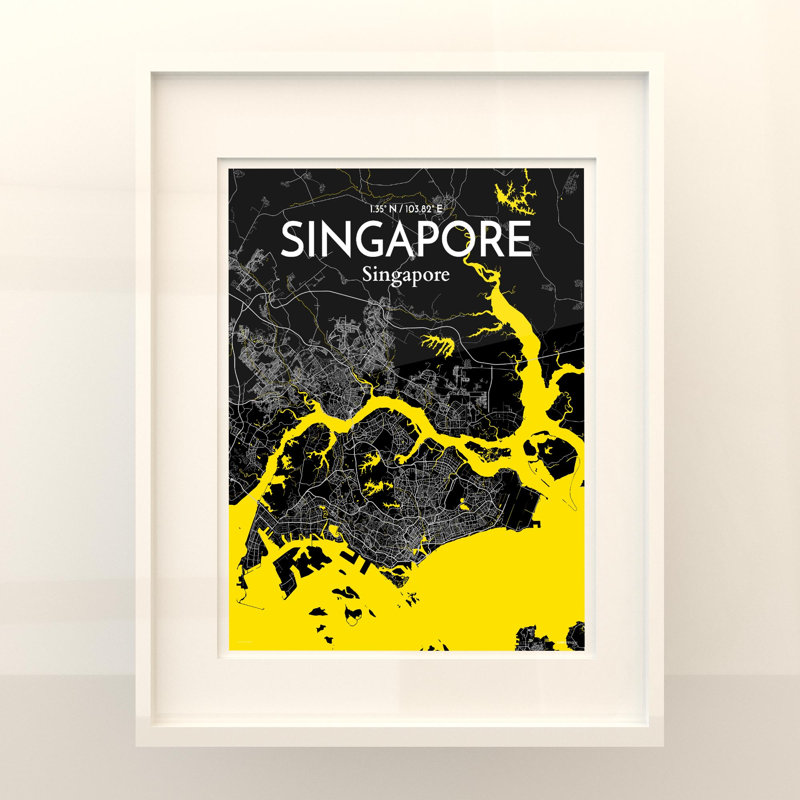 Carte de la ville de Singapour, impression, Noir/jaune, H 20 po x l 16 po