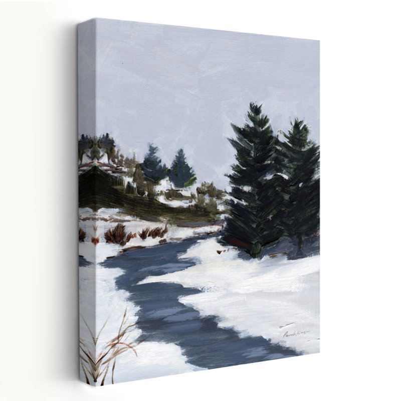Sentiers d'hiver - bleu, brun, herbes grises, H 24 po x l 16 po